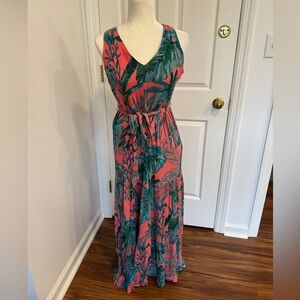 Nicole Miller Coral and Green Maxi Dress